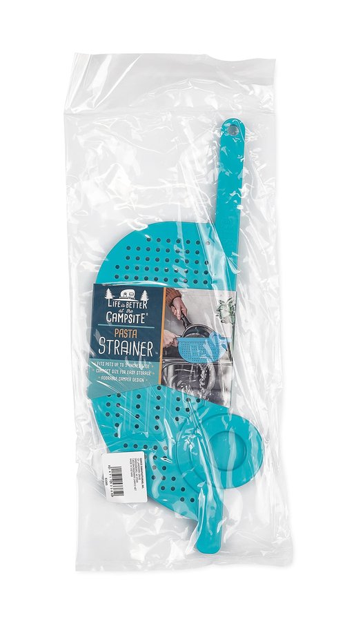 Camco Life is Better at The Campsite RV-Shaped Pot Drainer | Features a Handle for Safe and Easy Draining, an Easy-to-Clean Durable Teal Design, and is Dishwasher Safe (53385)