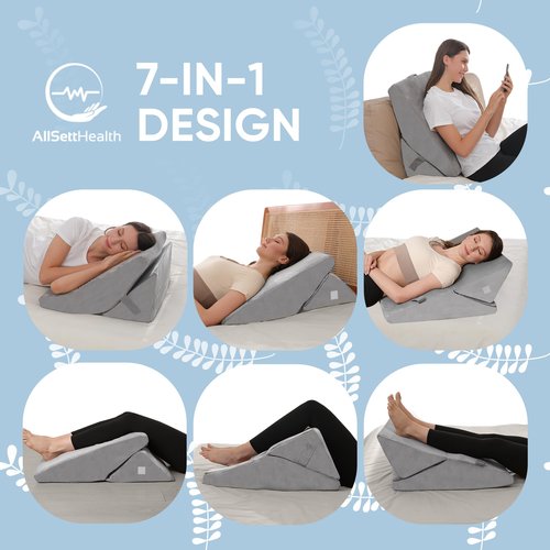 AllSett Health Adjustable Bed Wedge Pillow for Sleep Apnea, 7 in 1 Body Positioner Bed Wedge Pillow for Sleeping, Acid Reflux Pillow, GERD, Anti Snore Sleep Apnea Pillow, Heartburn