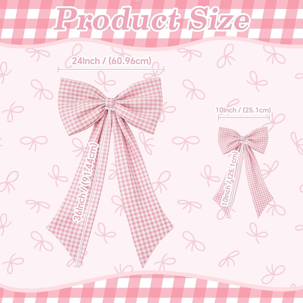 Silly Goose Pink Checkered Bow Decor | 2-Pack Large & Small for Coquette Room Backdrop