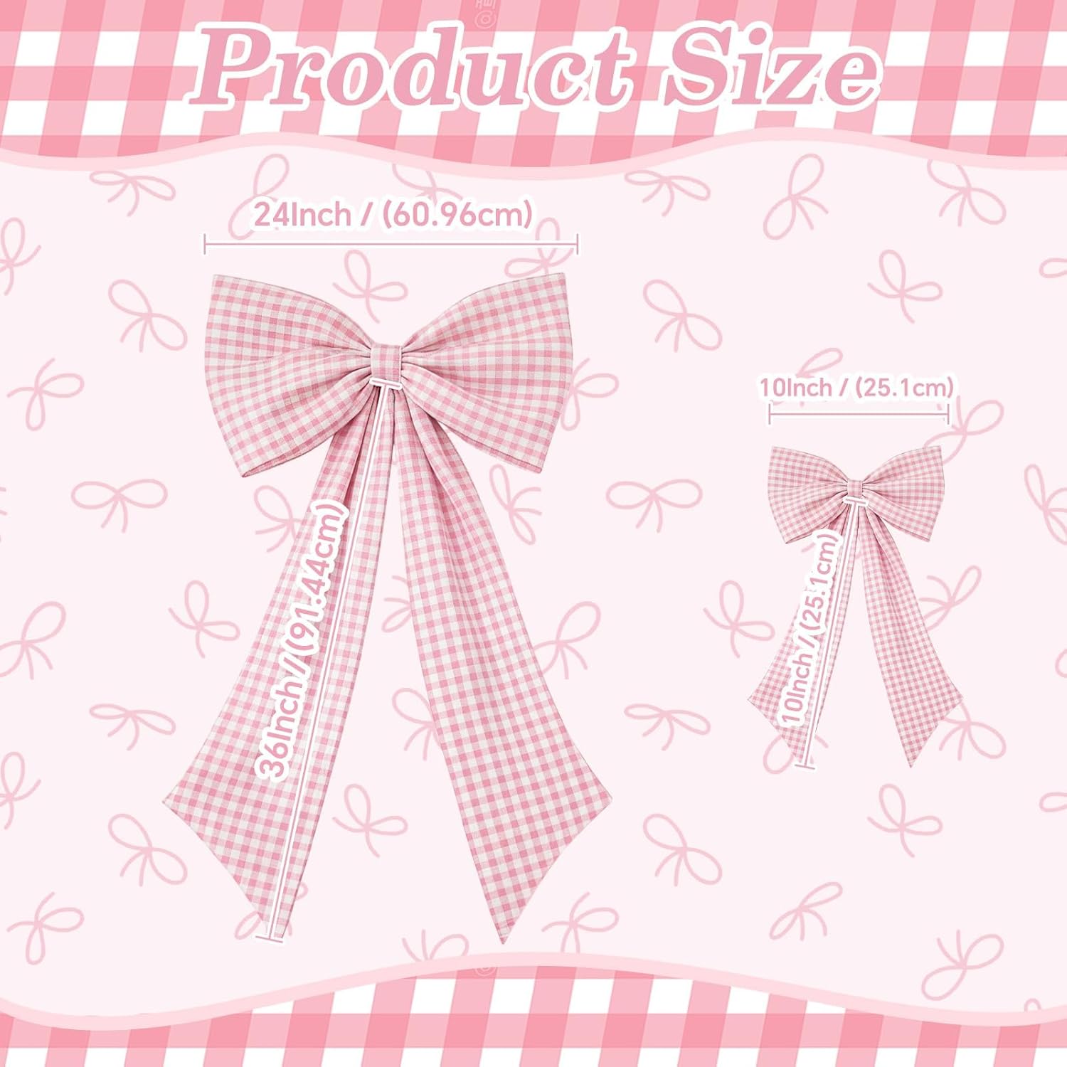 Silly Goose Pink Checkered Bow Decor | 2-Pack Large & Small for Coquette Room Backdrop