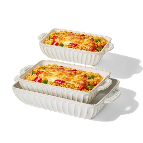 Ceramic Baking Dish Set of 3, Rectangular Casserole Dishes for Oven Lasagna Baking Pan with Handles for Kitchen Cooking, Housewarming Wedding New Year Gift (14"/12"/9")