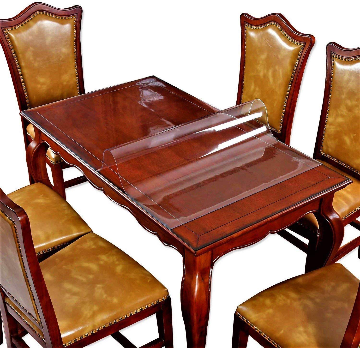46 x 90 Inch Clear Dining Room Table Protector Corner Kitchen Wood Coffee Side End Tabletop Countertop Cover Rectangular Desk Table Pad Office Chair Mat Furniture Protective Plastic Vinyl Tablecloth
