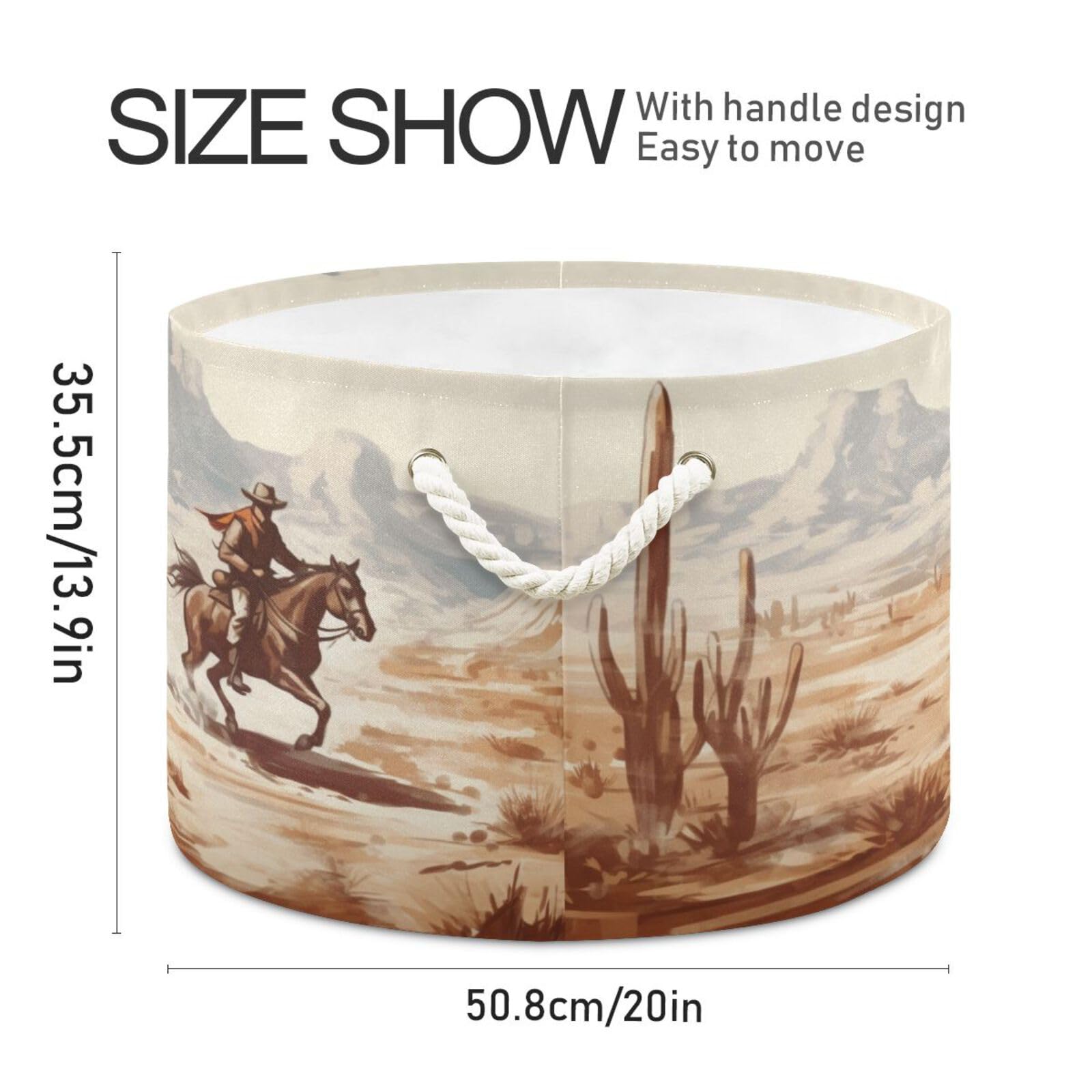 YETTASBIN Western Desert Cowboy Cotton Rope Basket Large Round Baby Laundry Basket Toy Blanket Books Storage Bin for Bedroom Bathroom Nursery Home Decor, 20 x 14 Inch