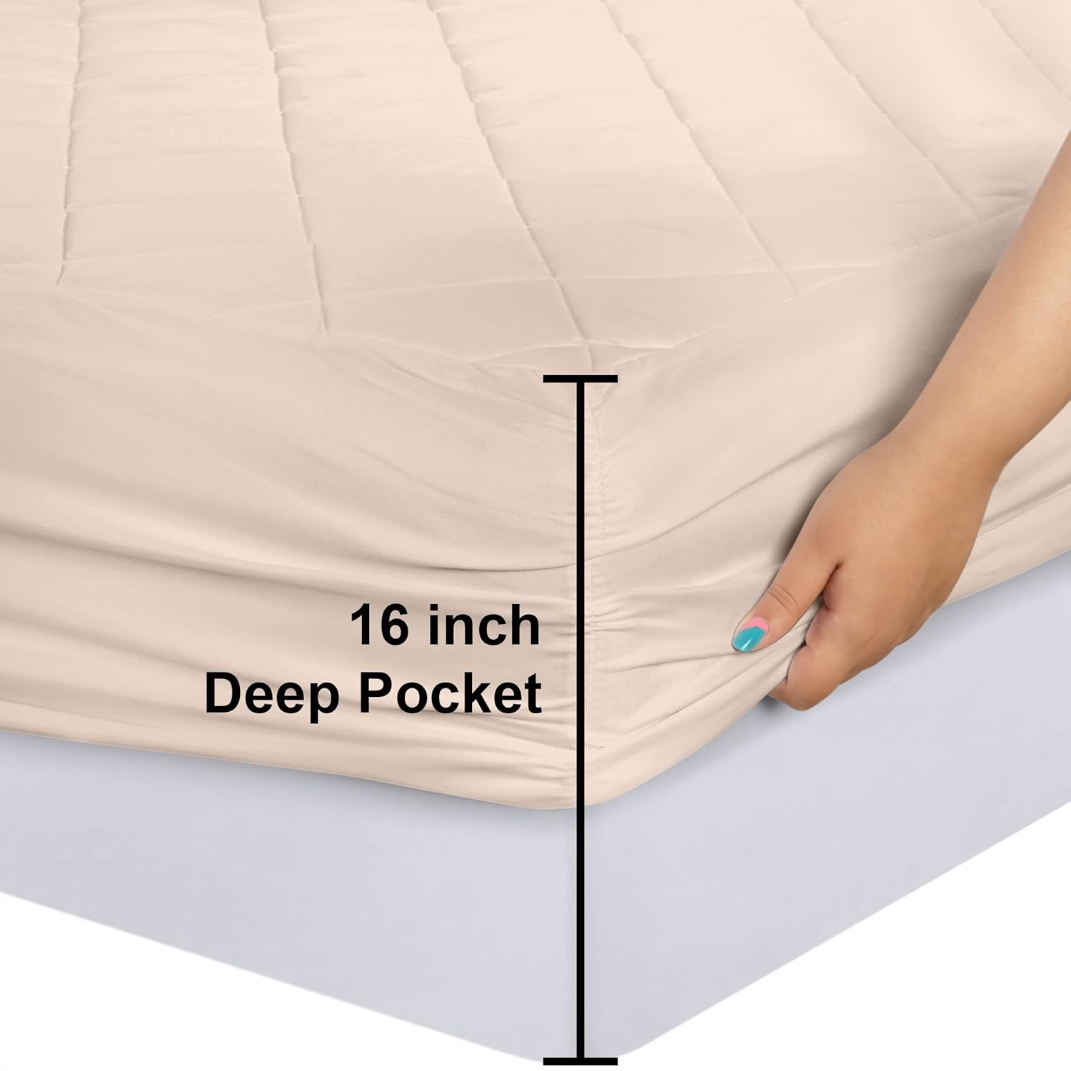Utopia Bedding Quilted Fitted Mattress Pad - King Size Deep Pocket Protector | Machine Washable Beige