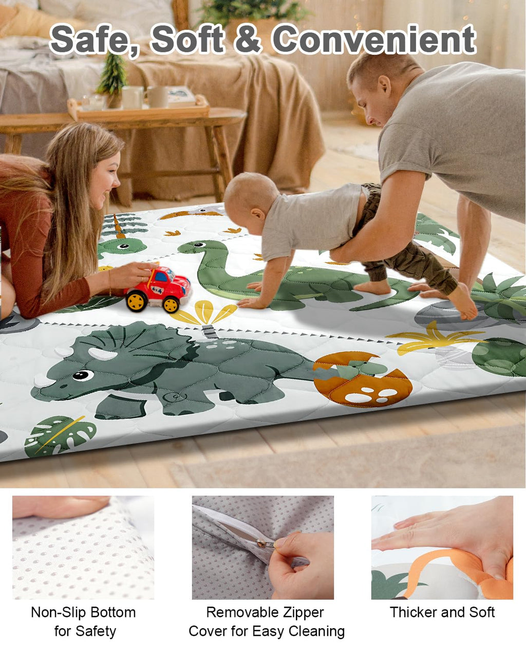 TINYHARBO Premium Foam Baby Play Mat - Extra Thick, Non-Slip & Machine Washable | 50x50 Inches