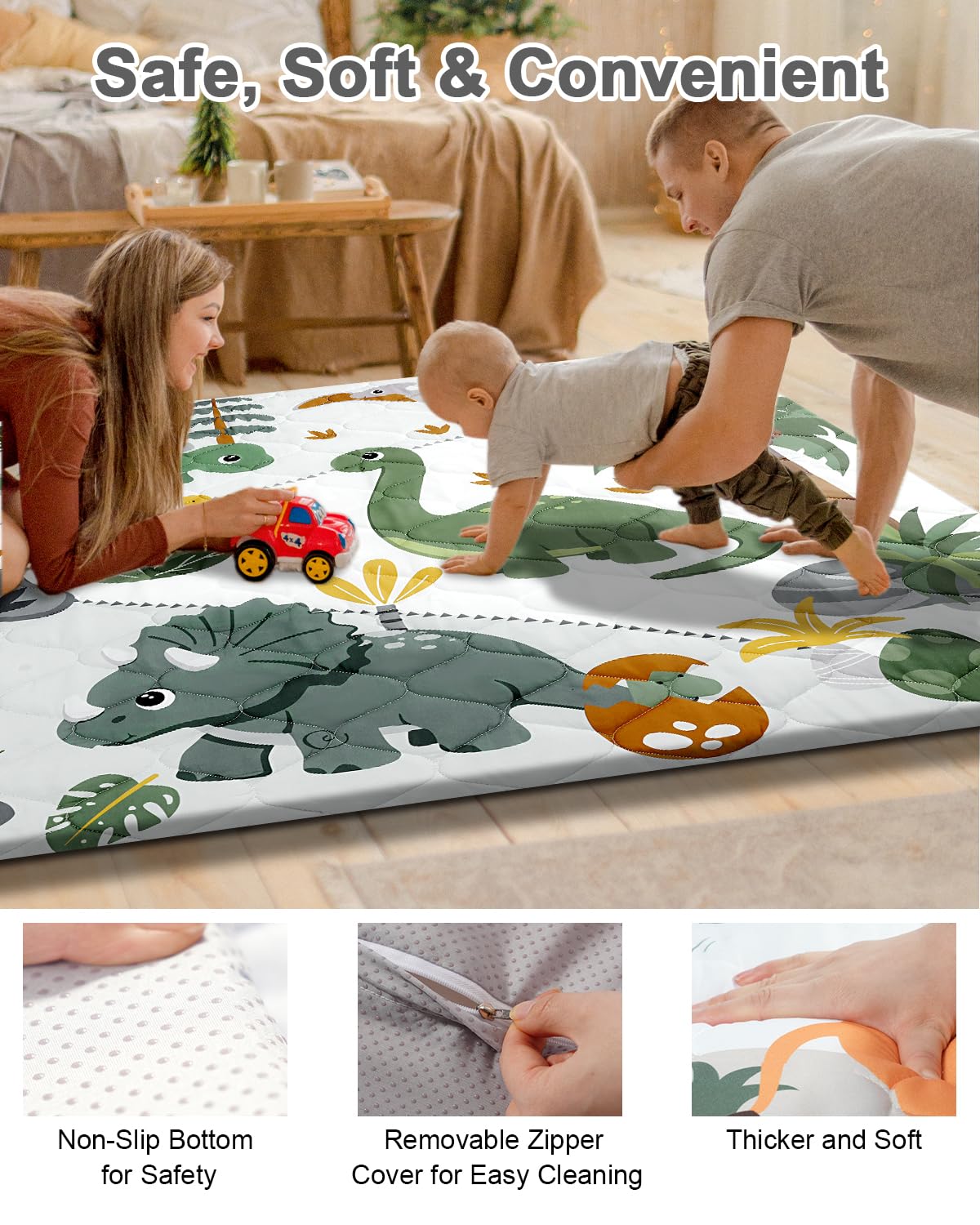 TINYHARBO Premium Foam Baby Play Mat - Extra Thick, Non-Slip & Machine Washable | 50x50 Inches