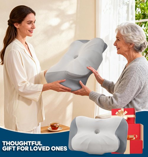 Cervical Neck Pillow – Ergonomic Contoured Memory Foam Pillow for Neck & Shoulder Pain Relief, Dual-Height Spine Alignment for Side, Back & Stomach Sleepers, Cooling Ice Silk Pillowcase – Queen