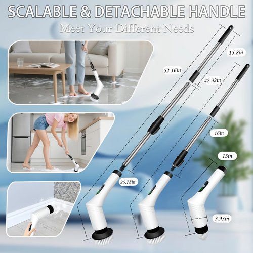 Spin Scrubber,9-In-1Multifunctional Cleaning Brush with Detachable Handle,9 Replaceable Brush Heads&LCD Display,Rechargeable Electric Spin Scrubber for Bedroom,Bathroom,Kitchen,Car
