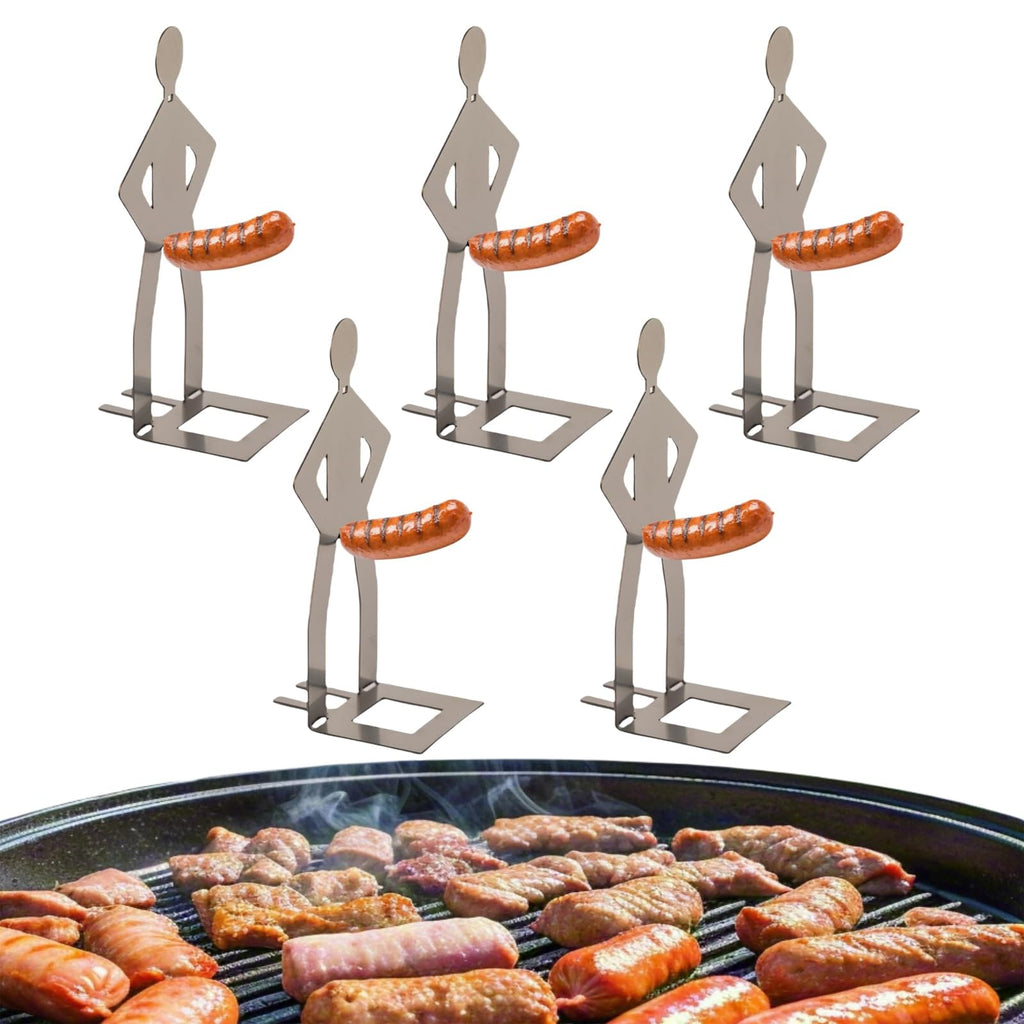 SWASEADA 5 PCS Funny BBQ Stand Man Hot Dog Holder | Creative Sausage Rack for Grill | Reusable Stainless Steel Standing Man Weiner Roaster | Metal Hotdog Roasting Sticks for Camping