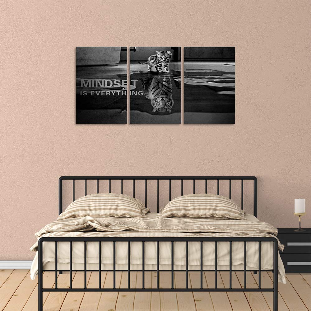 Motivational Canvas Print Wall Art Cat Poster Positive Decor 3 Pieces Inspirational Entrepreneur Quotes Painting Picture Framed Artwork Office Home Decoration - 48" W x 24" H