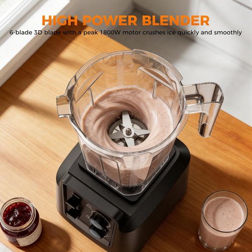 1800W Blender by [Brand Name] - Professional 6-Blade Smoothie Maker with Grinder, 68oz & 27oz Jars, Self-Cleaning