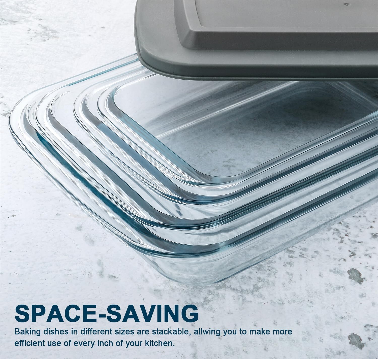 Regine Switzerland 8-Piece Deep Glass Baking Dish Set - Rectangular Bakeware with Lids for Lasagna & Leftovers | Freezer-to-Oven Safe, Gray
