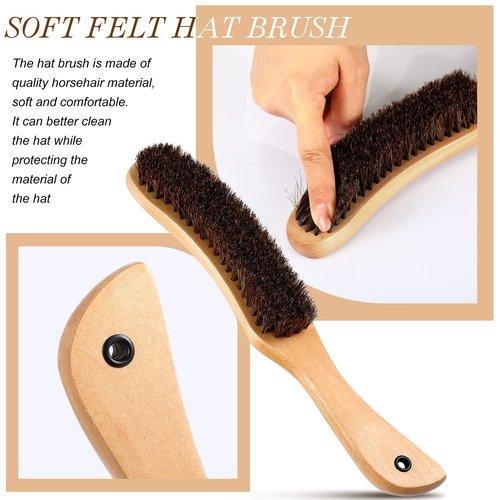 Patelai 2 Pcs Felt Hat Brush Wooden Cowboy Hat Horse Hair Brush for Cleaning Removes Dust Stains Hair, Cap Clothes Furniture Clean Supplies
