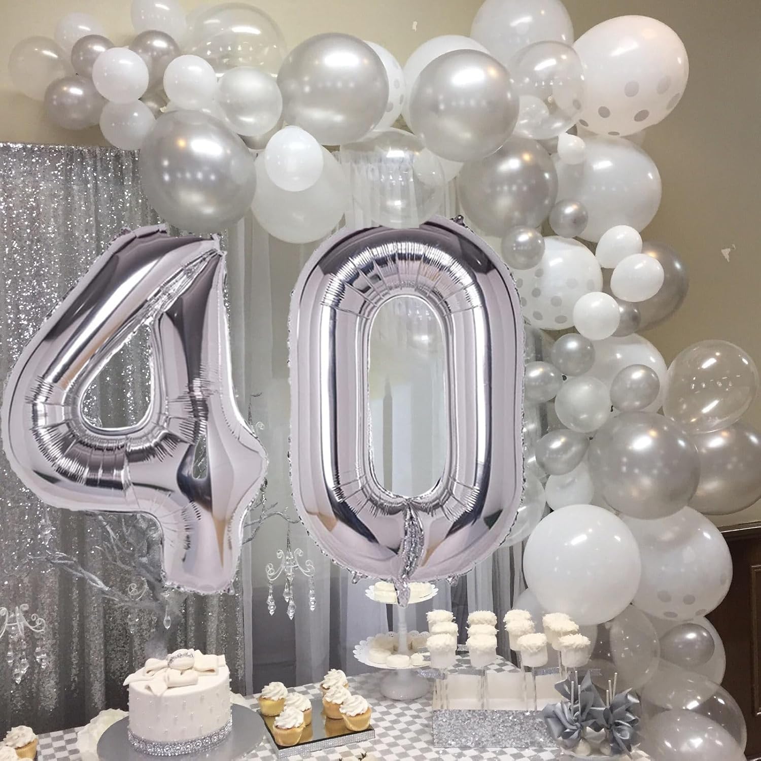 Silver Giant Jumbo Number 40 Balloons by [Brand Name] - Helium Foil for 40th Birthday Celebrations