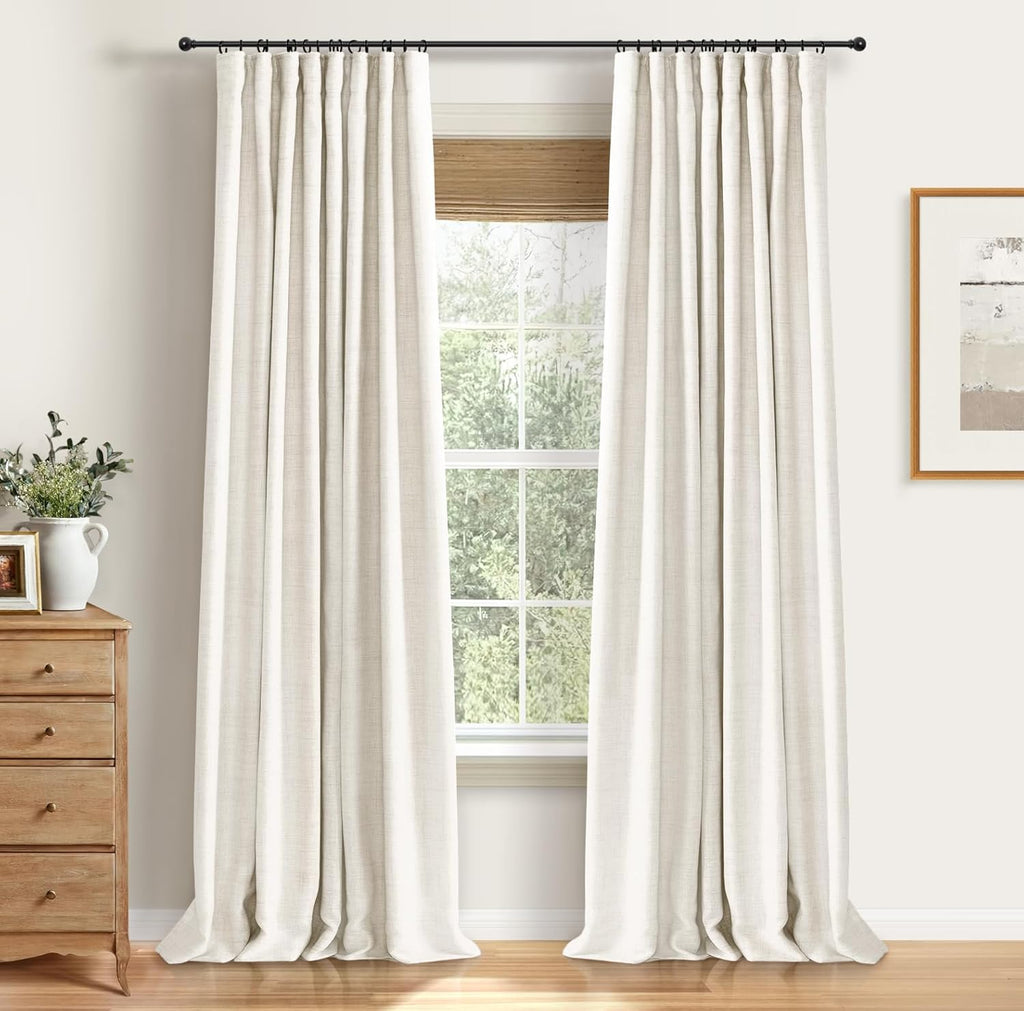 Skiennix 100% Blackout Curtains - Thermal Insulated Faux Linen | 84-Inch Length, 2 Panels, Beige