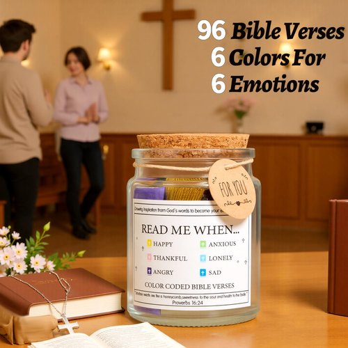 LIVOPARA Read Me When Bible Verses Jar for Daily Encouragement，God is Above Bible Verse Jar for Wemen&Men&Teens，Christian Gifts for Women，96 Bible Verses Cards