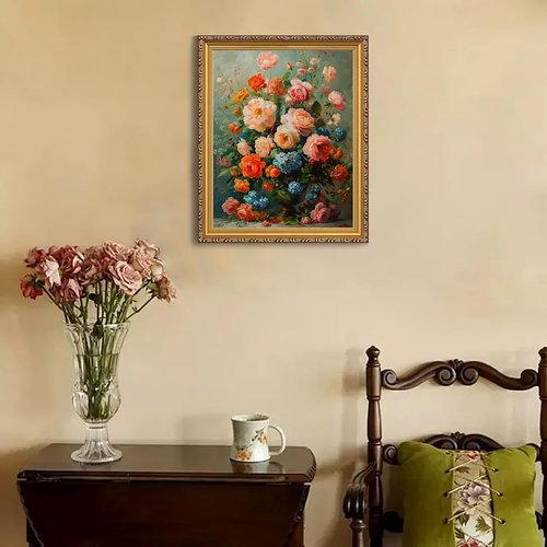 MIEVU Gold Vintage Framed Wall Art - Elegant Floral Canvas Prints for Home Decor | 11x14in