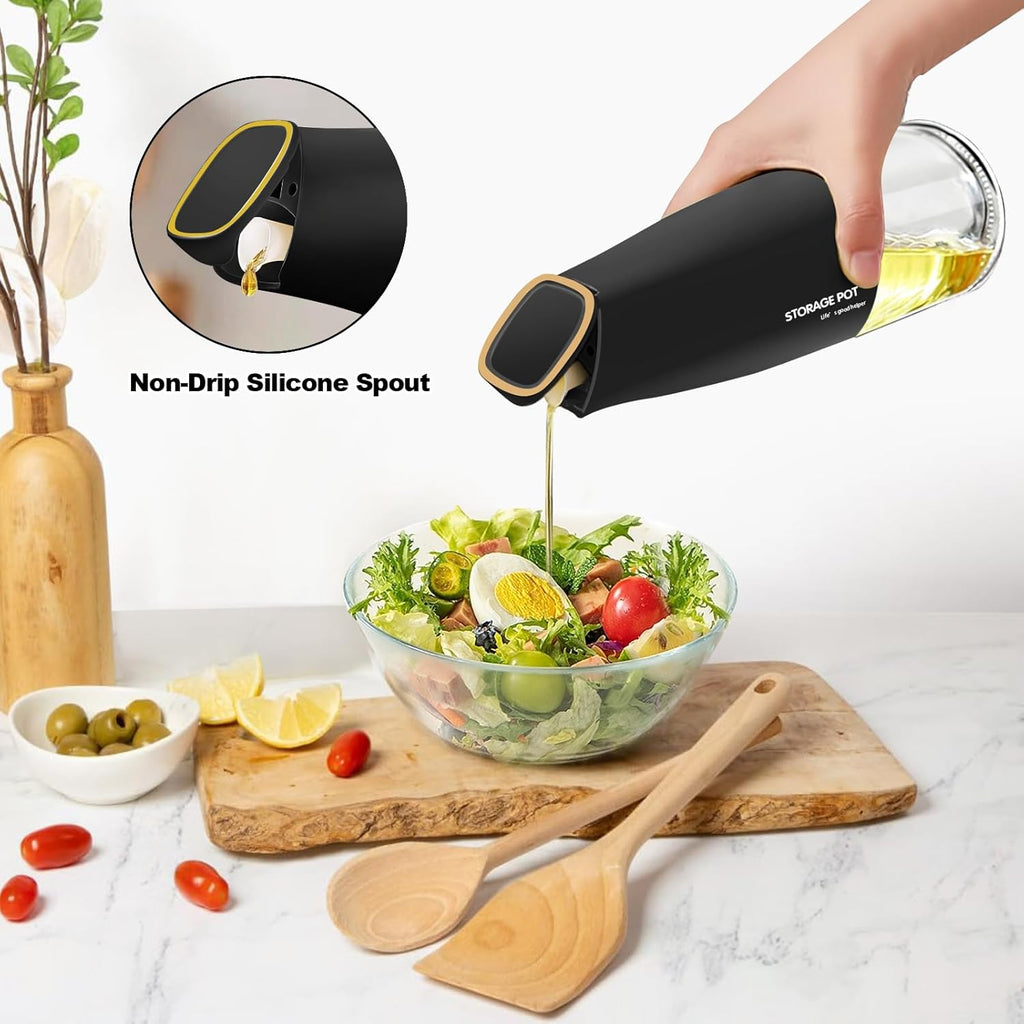 YARRAMATE Olive Oil Dispenser - Large Capacity 500ml Glass Bottle | Leak-Proof & Non-Drip Design (Black)