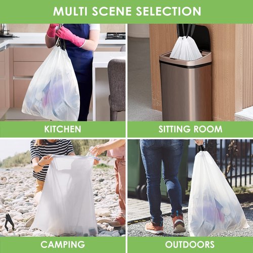 Teivio 8 Gallon 210 Counts Strong Drawstring Trash Bags Garbage Bags, Medium Kitchen Trash Can Bathroom Bin Liners, Plastic Trash Bags for Home Kitchen Office, White