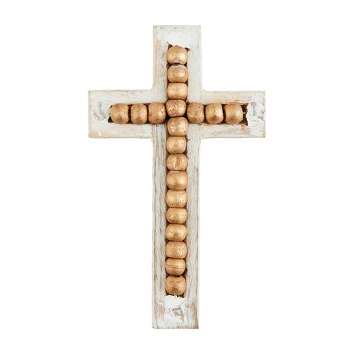 Mud Pie Gold Beaded Cross Sitter, Small, 6 1/2" x 4"
