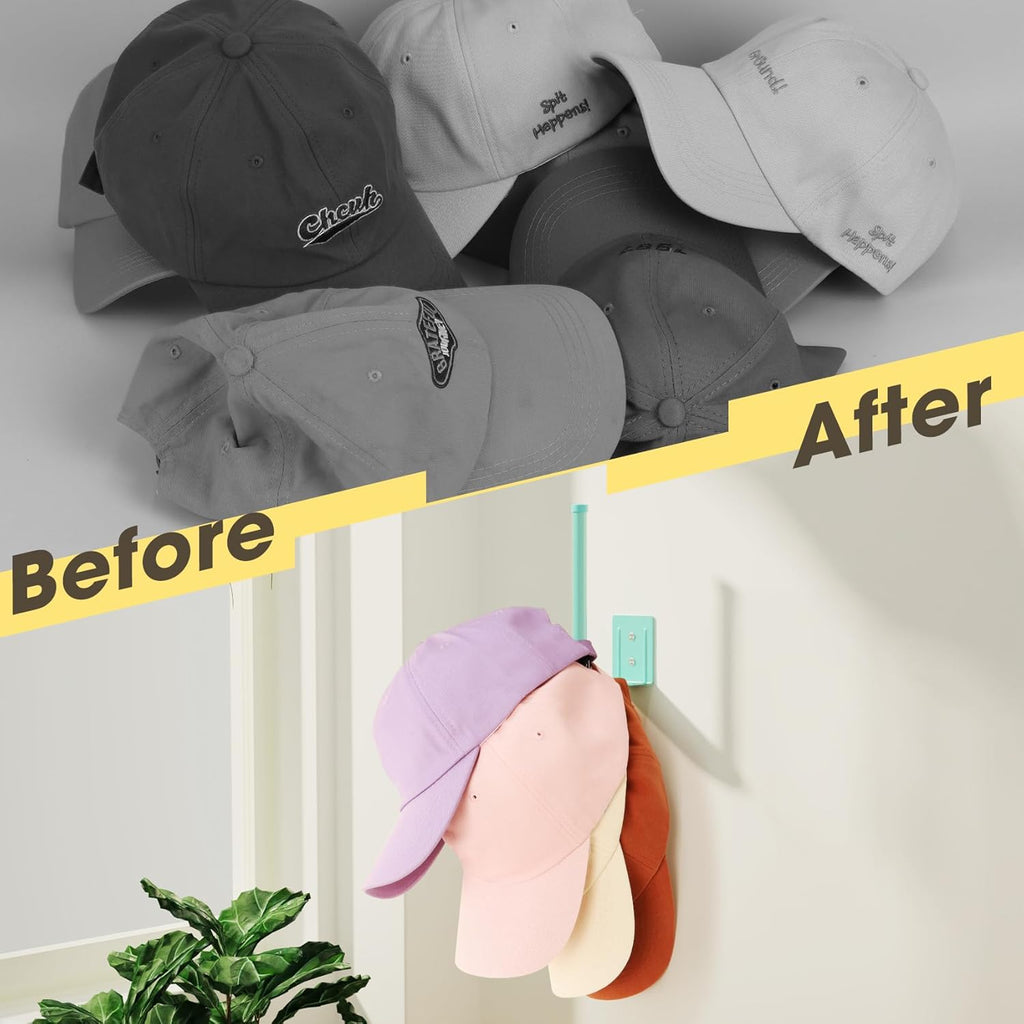 Skiennix Hat Rack | 2 Pack Stainless Steel Baseball Cap Organizer - Strong Adhesive & Wall Drilled - Light Blue 6 in