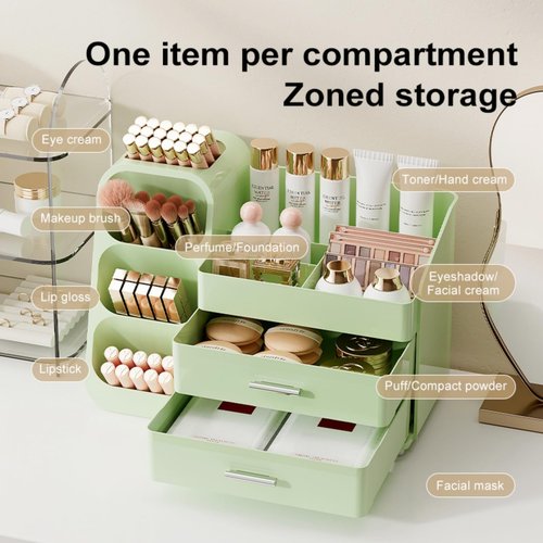 Makeup Organizer with Drawers for Vanity,Spacious Cosmetic Display Case,Perfect Storage Solution for Your Beauty Essential (All Green)