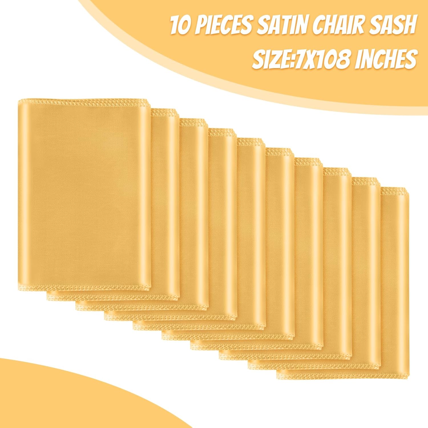 Skiennix Gold Satin Chair Sashes - Elegant Bows for Weddings & Events | 10 PCS, 7x108 Inch