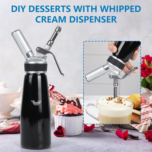 NATUREKIT Whipped Cream Dispenser 500ml – 1 Pint Aluminum Cream Canister with 3 Nozzles & Cleaning Brush – Leak-Proof Whip Cream Maker for Desserts, Toppings, N2O Charger not Included