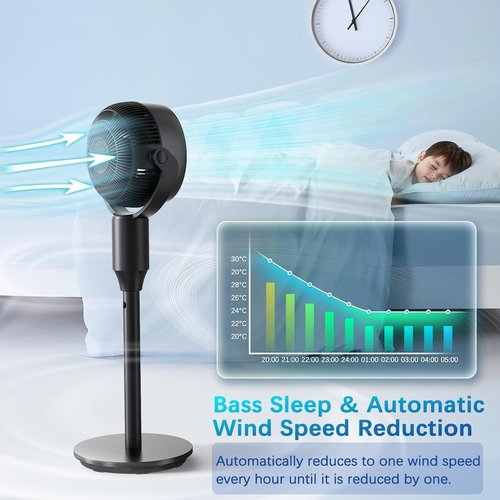 JYMIPA Oscillation Standing Fan - Whisper Quiet Pedestal Fan with 3 Modes & 8 Speeds | 24-42" Adjustable Height for Home Office