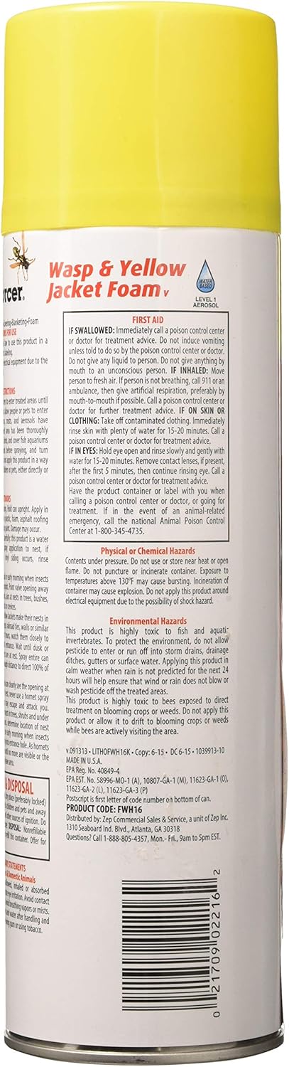 ZEP Wasp Control Foam Spray - Effective Yellow Jacket Deterrent | 16-Ounce Size