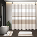 Tayney Beige Shower Curtain Set with Toilet Lid Cover and Non-Slip Rugs for Bathroom, Modern Striped Lines 4 Pcs Shower Curtain, Simple Abstract Bathroom Set with 12 Hooks