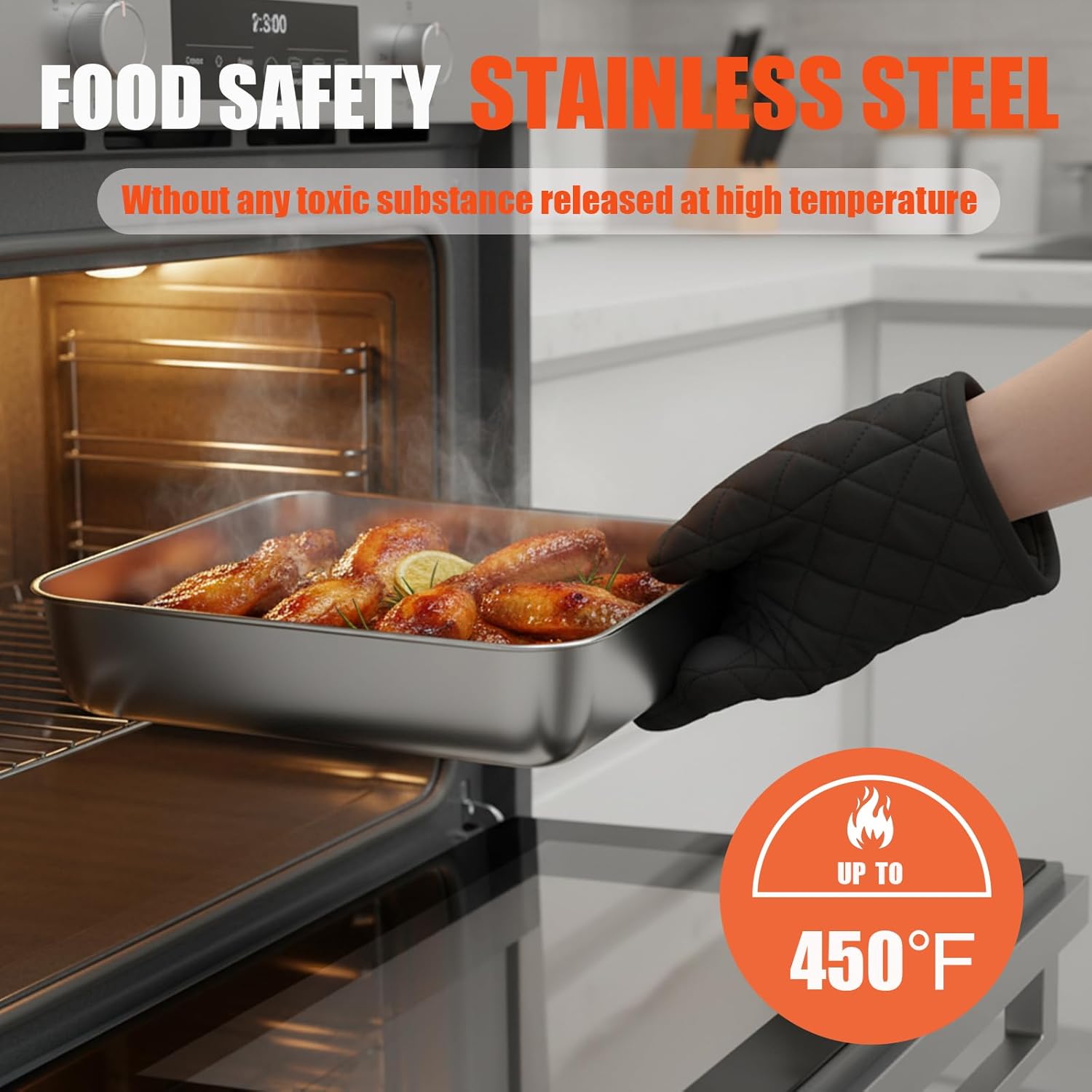 Stainless Steel Baking Pan Set by [Brand Name] - 2 Pack Rectangular Cake & Roasting Pans | Oven & Dishwasher Safe, 9.84 x 7.87 x 2 Inches