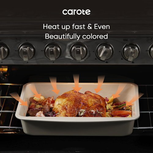 CAROTE 7-Piece Nonstick Bakeware Set - Stackable Baking Pans Including Cookie Sheets, Muffin Pan, & More | Gray & Khaki