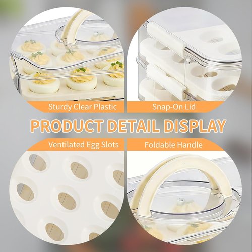 Deviled Egg Carrier by [Brand Name] - 2-Layer Clear Storage for 40 Eggs with Lid & Handle | Portable Tray for Fridge & Parties