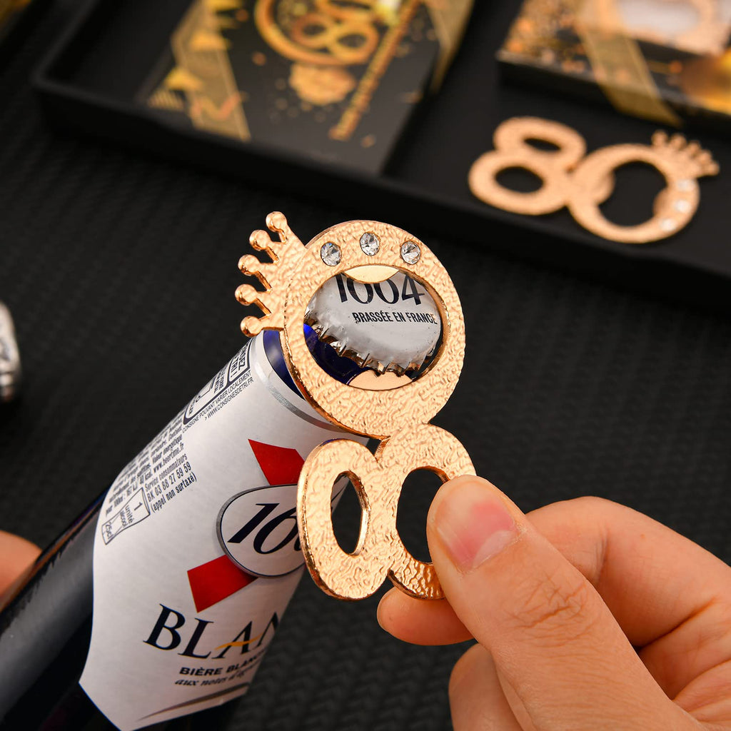 KaGrbves 50 Packs 80 Bottle Openers for 80th Birthday Party Favors Gifts or Souvenirs for Guests 80th Wedding Anniversary Party Favor Gold and Black Theme Party Decorations (80)