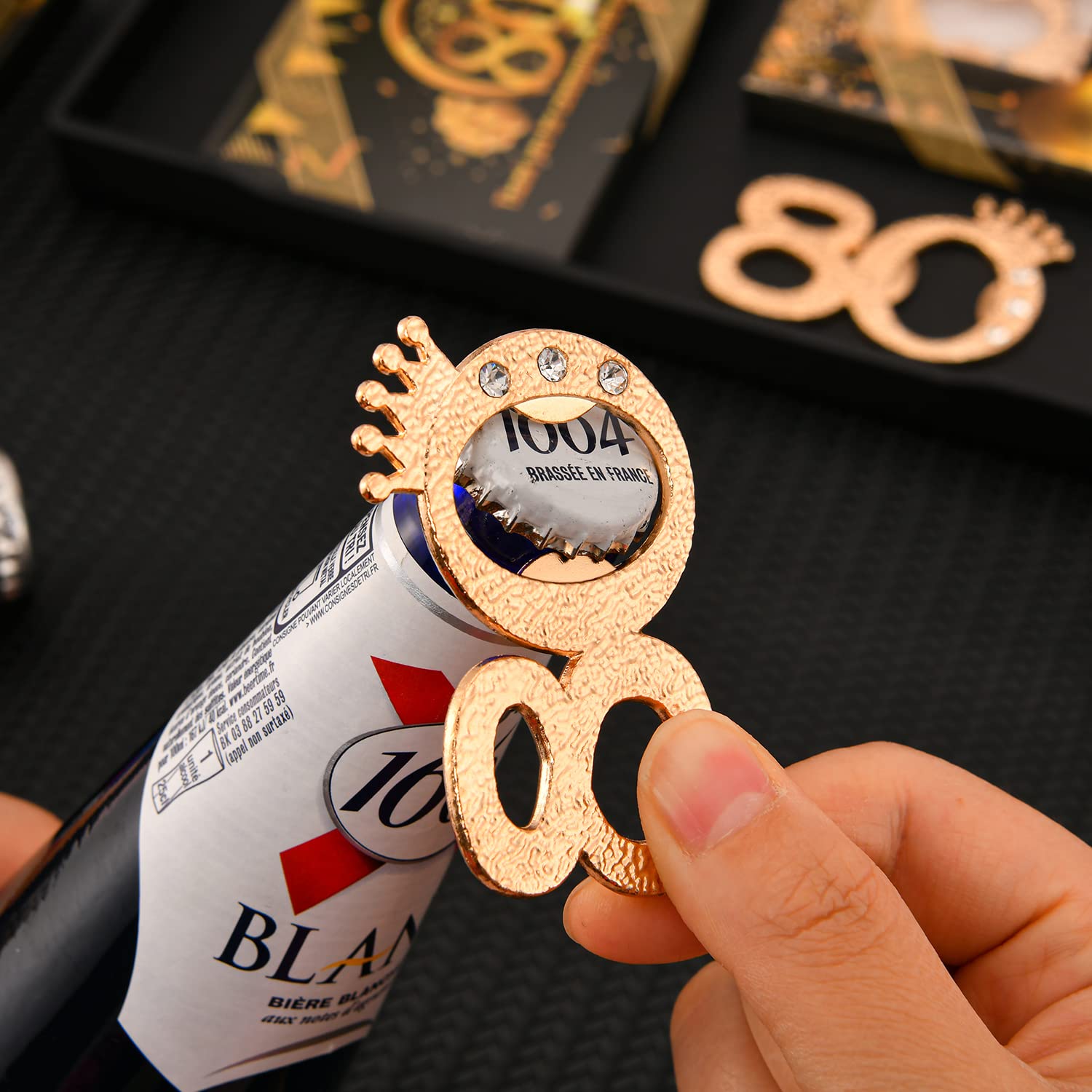 KaGrbves 50 Packs 80 Bottle Openers for 80th Birthday Party Favors Gifts or Souvenirs for Guests 80th Wedding Anniversary Party Favor Gold and Black Theme Party Decorations (80)