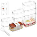 FZJ 10OZ Rectangle Clear Plastic Cups with Lids and Sporks&Stickers Disposable Fruit Cups for Dessert,Tiramisu container with lid,Cupcake,Parfait,Pudding,Iced Cold Drinks,Fruits,Bakeries (50)