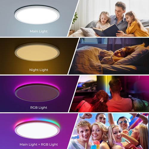 Annaror RGB LED Flush Mount Ceiling Light with Remote, 12 Inch Color Changing Light Fixture Dimmable 3000K-6500K, 24W Thin Round Ceiling Light for Bedroom Kids Room Living Room