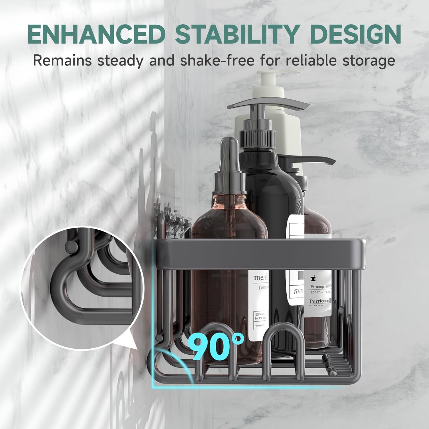 Veken Shower Caddy - Rustproof & Waterproof 6-Pack | No Drilling Adhesive Shelves, Large Capacity, Dark Grey