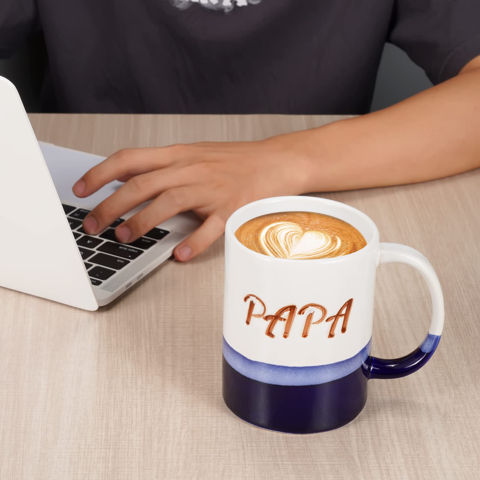 Ceramic Papa Coffee Mug 14 oz Tea Cup Gifts for Dad Husband Man Blue