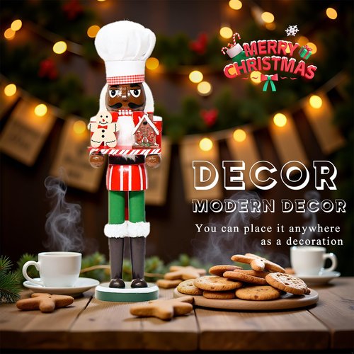 CynynYxy Nutcracker Figures 15 Inch Wooden Nutcracker Soldier Christmas Decor Ornaments Nutcracker Decorations Ideal for Bookshelf and Table Decoration Home Office Decor(Chef A Black)