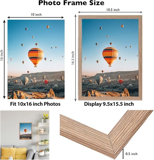 JCJMY 10x16 Rustic Brown Picture Frame - Durable Wall Mounting for Horizontal or Vertical Display