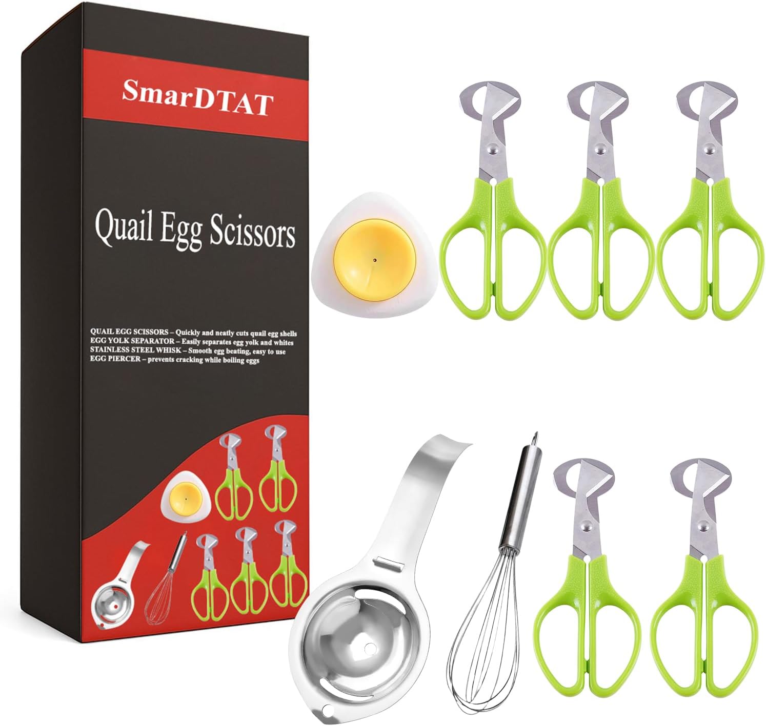 Skiennix Quail Egg Scissors Set - Stainless Steel Egg Yolk Separator & Cutter for Quick Breakfast Prep | 5-Piece Set