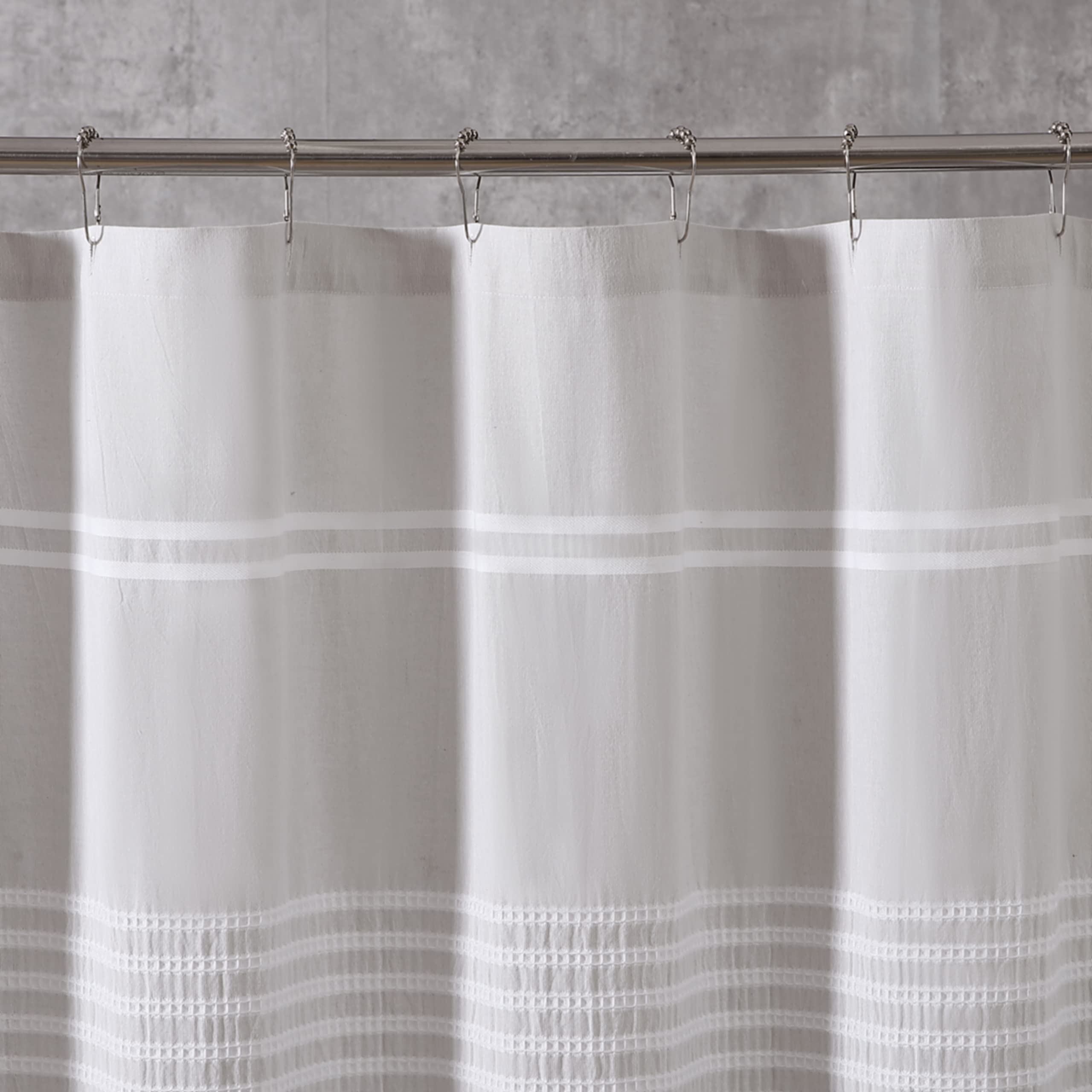Vera Wang - Fabric Shower Curtain, Cotton Bathroom Decor with Hook Holes Top (Seersucker White, 70" x 72")