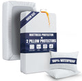 Waterproof Mattress Protector and Pillow Cases, Queen Size, Includes +2 Zippered Pillow Protectors and 1 Mattress Cover Set, Fitted Sheet Style Deep Pockets with All Around Elastic