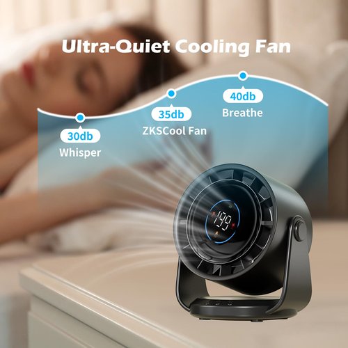 ZKSCool Desk Fan, 4000mAh Ultra - Quiet Digital Display Rechargeable USB Fan, 199 - Speed Wall-Mounted Desk Fan,120°Tilt Long - Lasting Portable Fan for Home, Office, Kitchen, Travel & Camping