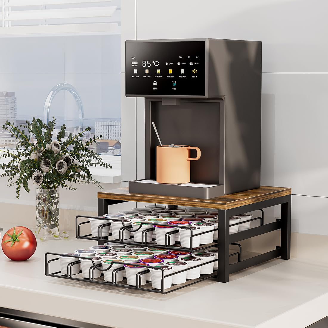 Dazioter Coffee Pod Holder Drawer 2 Tier for K Cup Capsule Pods Storage Organizer Under Coffee Pot Storage Sliding Drawer (Black, 2 Tier)