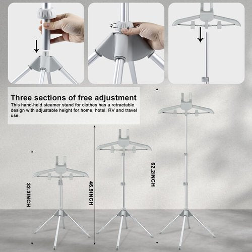 Foldable Garment Steamer Hanger Stand with Ironing Gloves, Adjustable Steamer Rack Included Lint Remover & Storage Bag, 2 Clips&Portable Ironing Board for Suits Shirts Coats Portable Travel Home Use