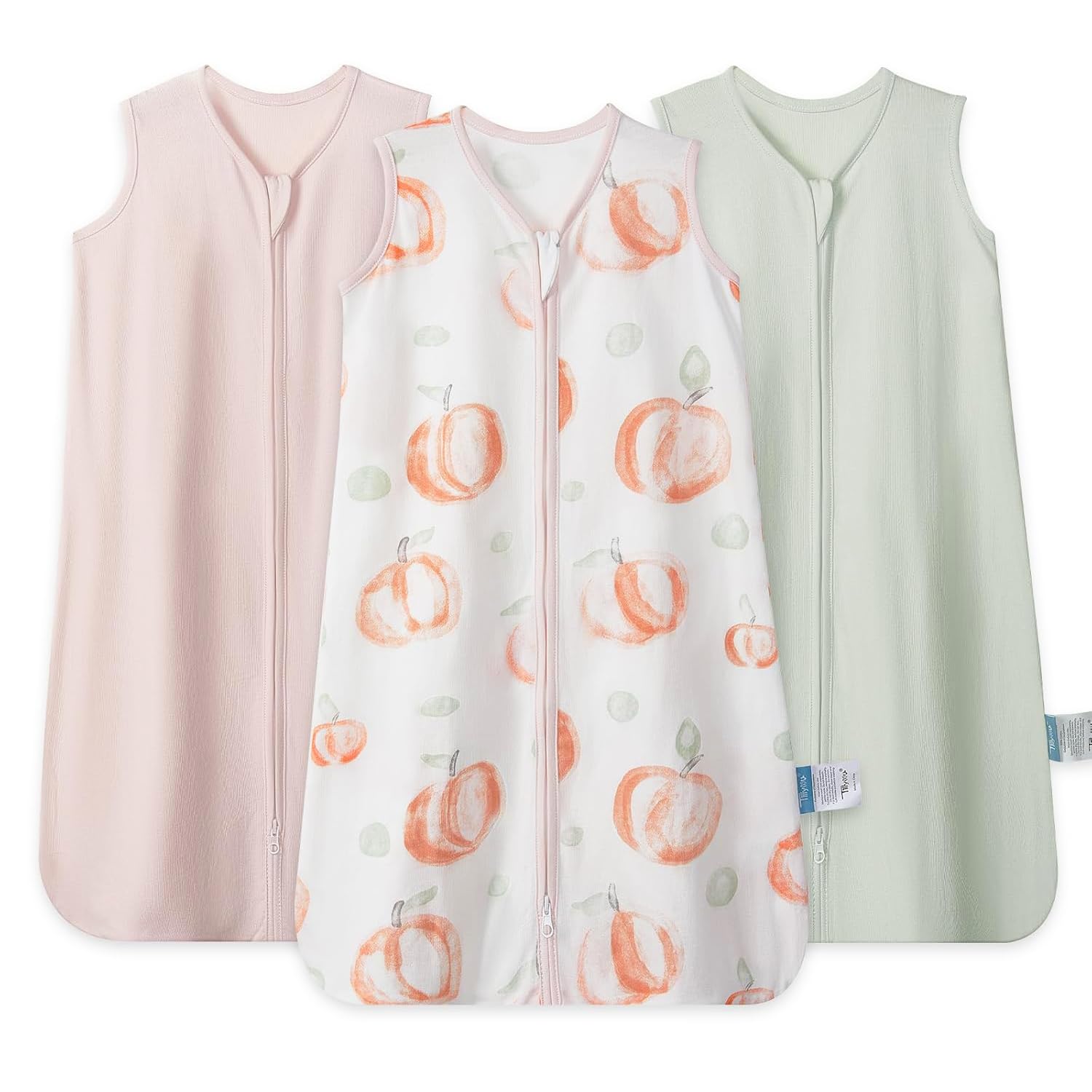 TILLYOU Baby Sleep Sack - 0-6 Months | 0.5 Tog Cotton Wearable Blanket - 3 Pack with 2-Way Zipper, Pink Peach