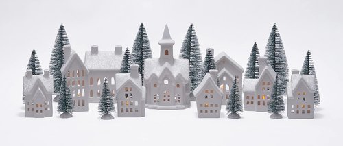 Mark Feldstein & Associates Winter Village LED Tea Light Set - 31-Piece Porcelain Christmas Figurines